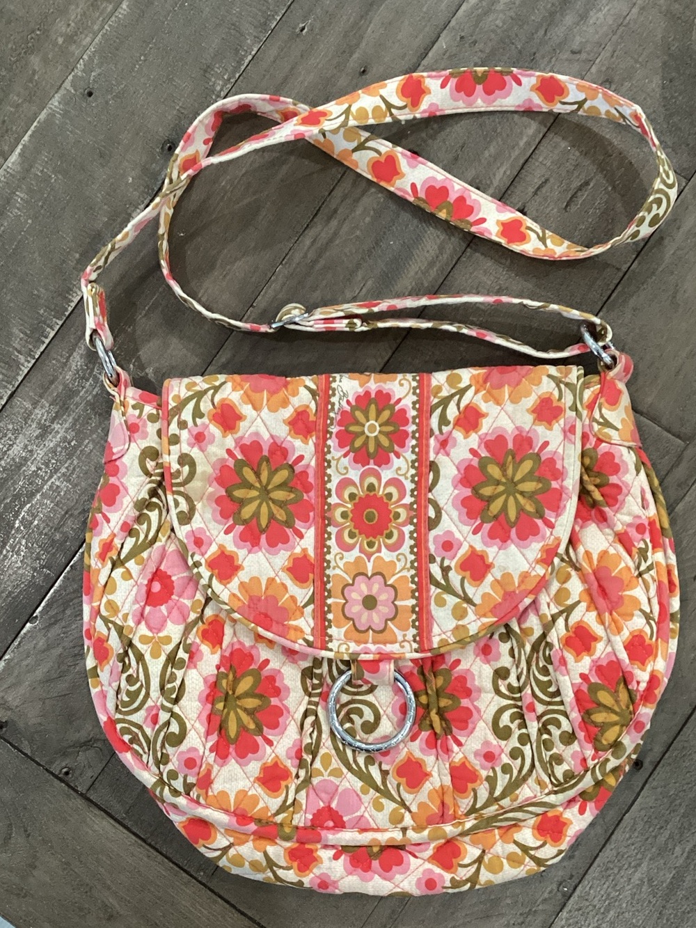 Vera Bradley Floral Quilted Crossbody in Pink, Orange & Green